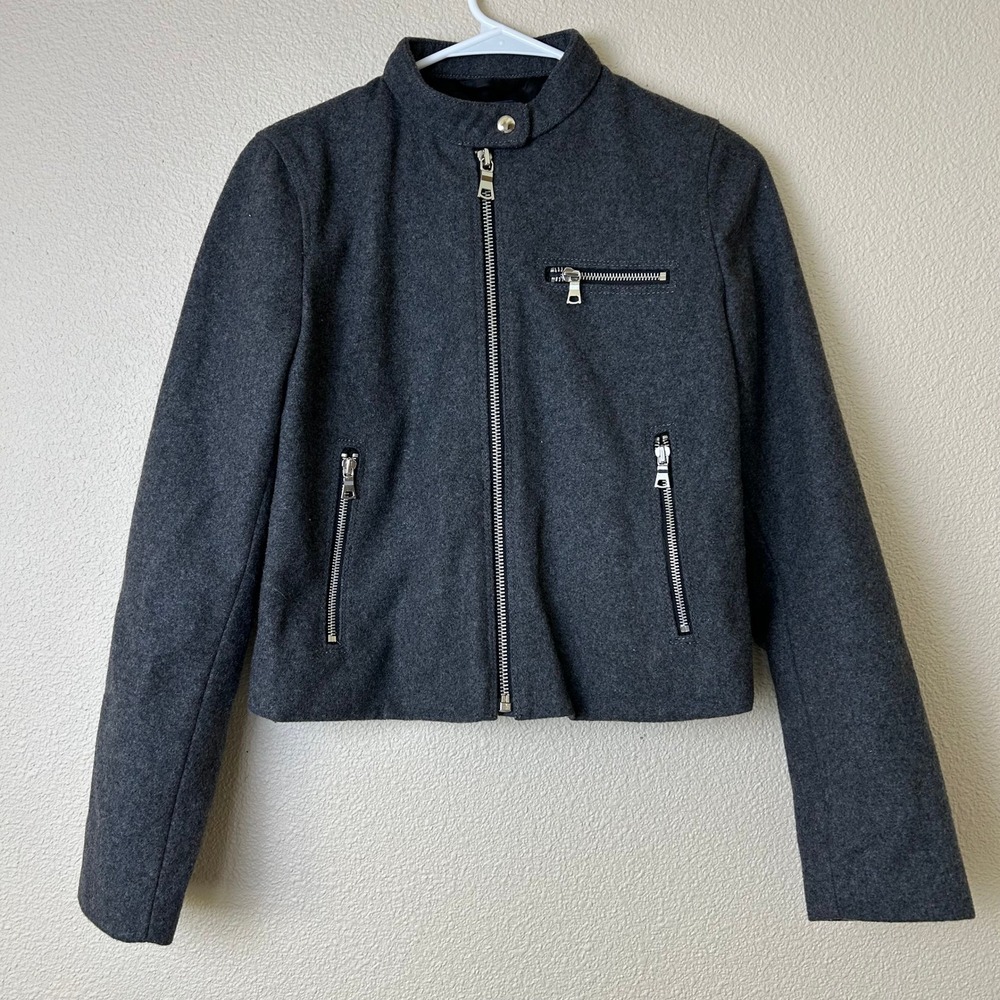 Gap Womens Biker Jacket Charcoal Grey Wool Blend Moto Coat XS Edgy 90s Indie
